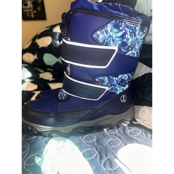 Lands' End Kids Winter Boots Size 4 Navy Blue Insulated Snow Flurry - Picture 3 of 8